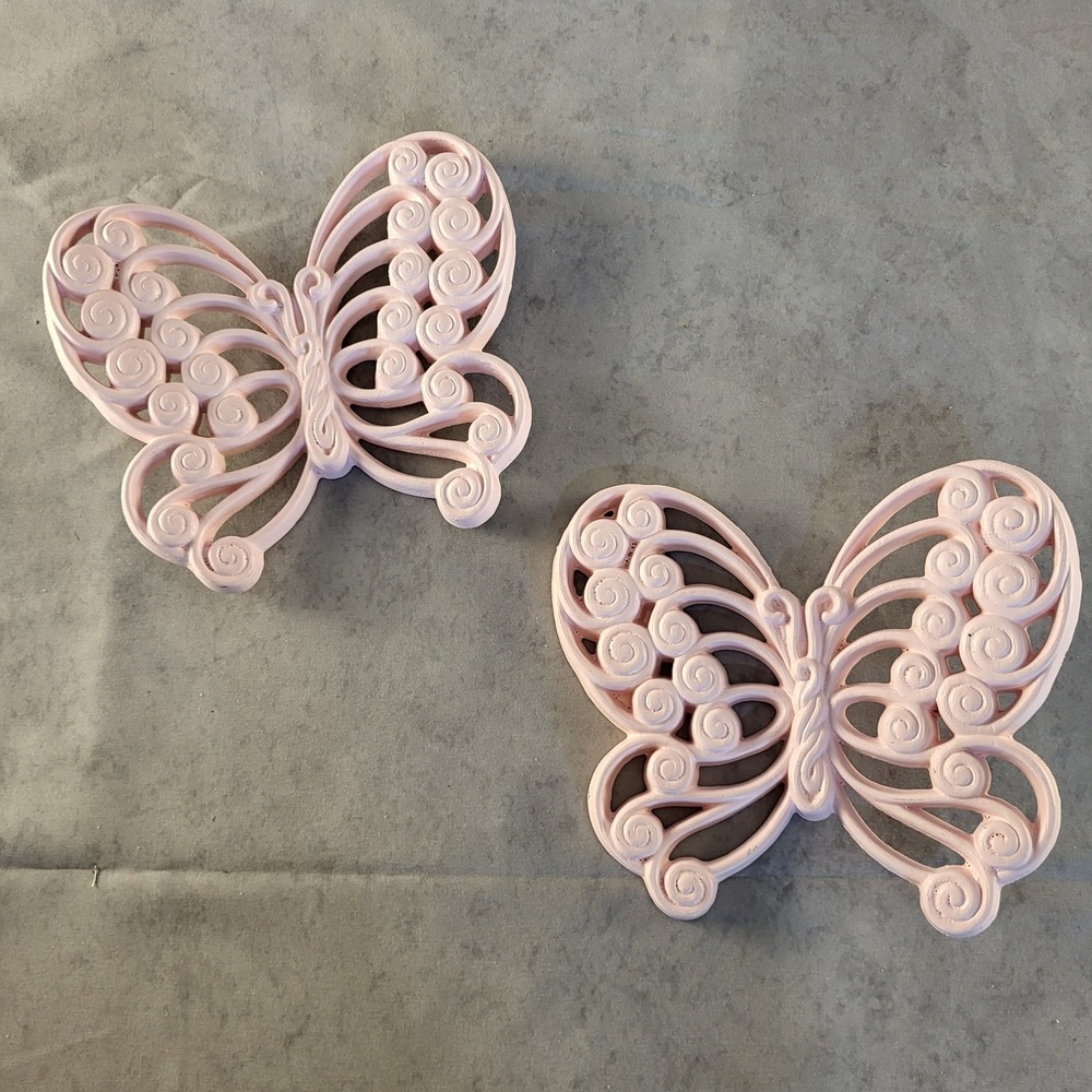 Set Of 2 Vintage Burwood Butterfly Light Pink Wall Plaques Retro Wall Decor